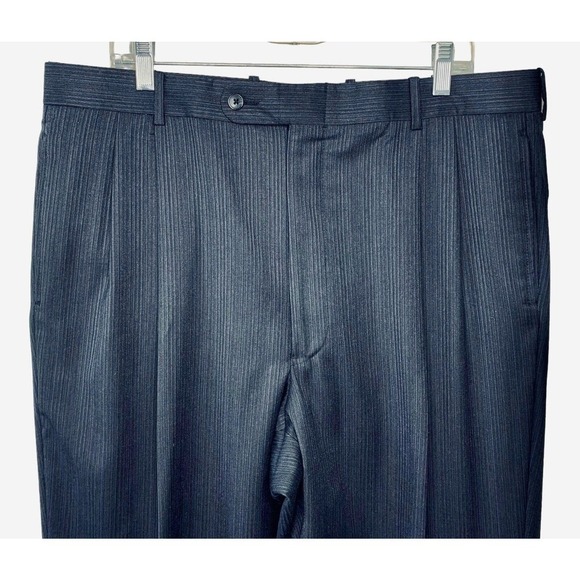 Tom James Wool 2PC Suit Mens 44L Pleated Cuff Pants 38x33 Gray Purple Stripe - Picture 11 of 16